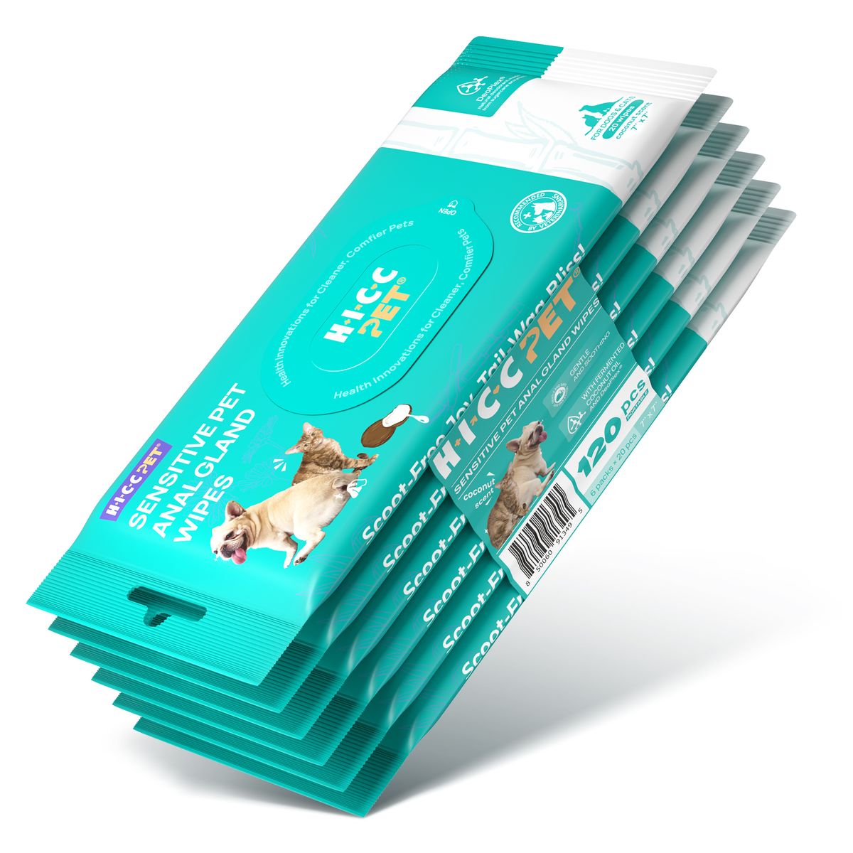 HICC PET - 貓狗寵物肛門腺濕紙巾 (6*20片) Portable Sensitive Pet Anal Gland Wipes 20pcs x 6 packs